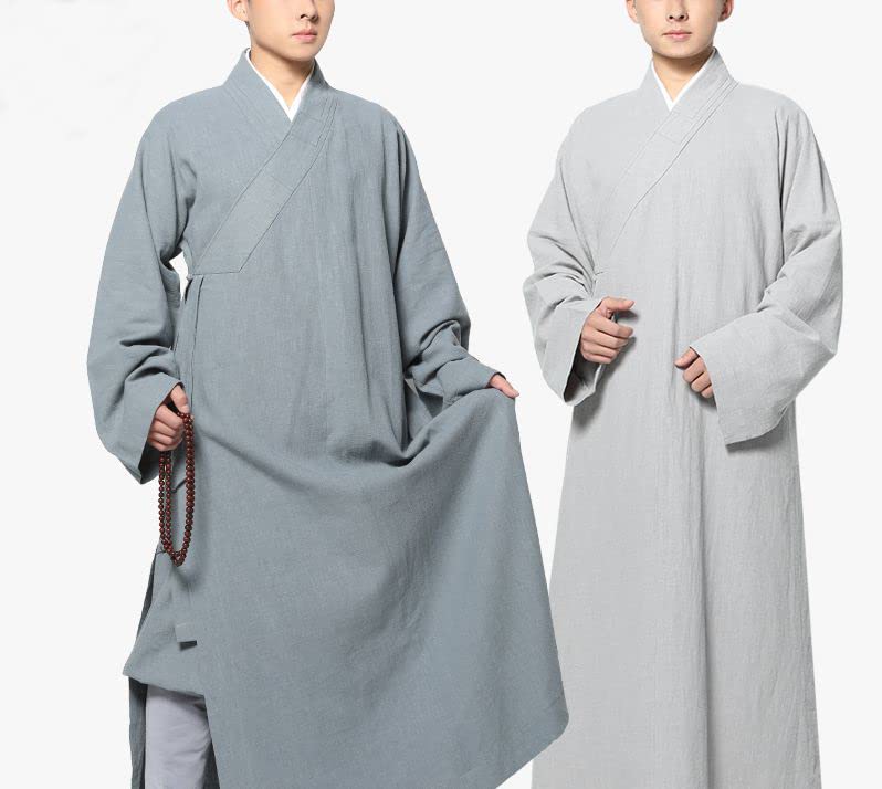 Unisex All Seaso Zen Lay Clothing Buddha Gown Frock Shaolin Monk Kung Fu Suits Meditation Robe (Color : Beige White, Size : Small)2