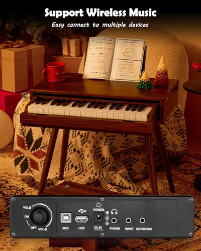Image of STRICH 37 Keys Kids Piano Keyboard Set, Mini Digital Piano for Kids With Stand Chair, Drawer Design Wood Piano for 3+ Girls and Boys, Walnut Color, SEK-50
