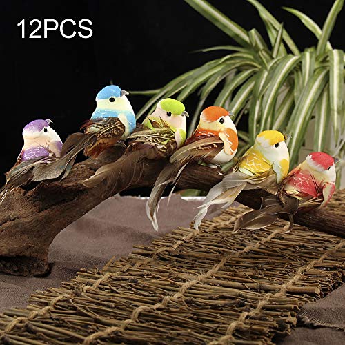 Angmile Suministros de decoración de jardín de pájaros realistas para la Rama de árbol Ornamento para el hogar Pájaro de simulación con Clip 12Pcs / Set