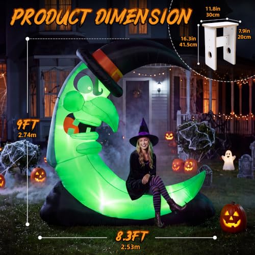 9FT Green Witch Moon Halloween Inflatables Outdoor Decorations, with stool and LED lights, $44.99, Amazon - image 2