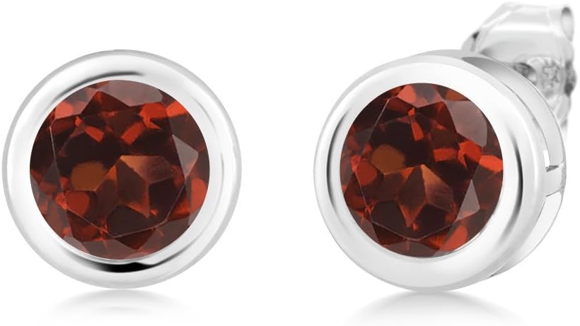 Gem Stone King 925 Sterling Silver Gemstone Birthstone Bezel Setting Earrings For Women Men | Round 6MM
