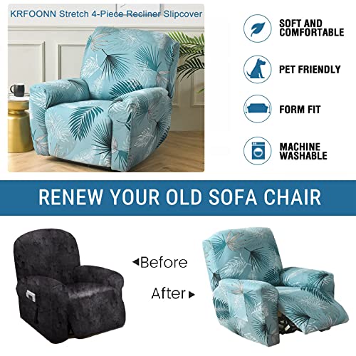 Krfoonn Recliner Slipcovers Stretch Printed Sofa Cover 4-Piece Lazy Boy Chair Covers Furniture Protector Leather Recliner Chair Cover With Side Pocket For Rocking Recliner (Color05) #TOP3