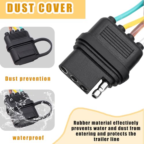 Image of 49 Inch 4-Way 4 Prong Trailer Wiring Harness 4ft Plug Female end Replacement Connector for Trailer Hitch Wire Multi-Purpose Ship Lamp Dust Cover with Trailer Side 4-Pin Trail Lamp Plug