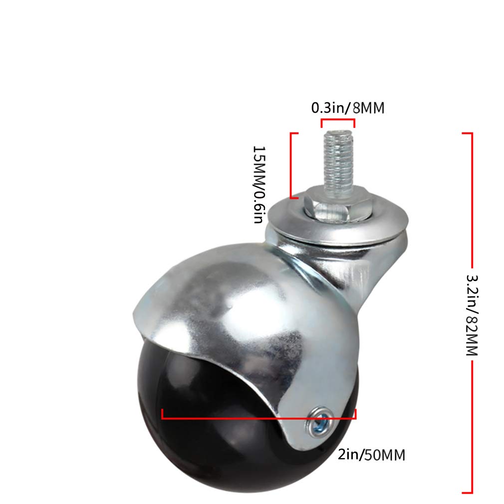 Rotella Girevole, Rotella con Freni, Ruote girevoli a Sfera da 2" con Freni, Rotella per mobili in Nylon, Rotella Girevole da 1,5", capacità di carico di 120 kg, bullone M8/M10, PE