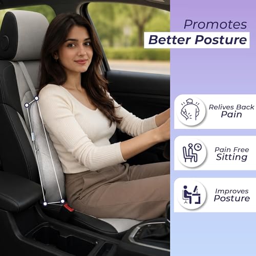 Image of Billebon Car Seat Back Support Cushion| Gel Infused Memory Foam Backrest Lumbar Support Cushion for Comfortable Long Drive & Back Pain Relief| Pack of 2| Grey| Ergonomic Support | Travel Office