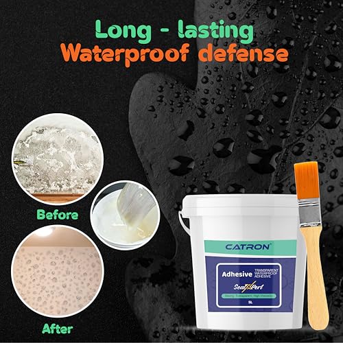 Image of Catron 5L /5Kg Transparent Waterproof Glue with Brush for Crack Seal, Roof Water Leakage Solution, Indoor and Outdoor Epoxy Resin Adhesive Sealxpert Sealant | for Bathroom, Walls, Tiles and Pipes