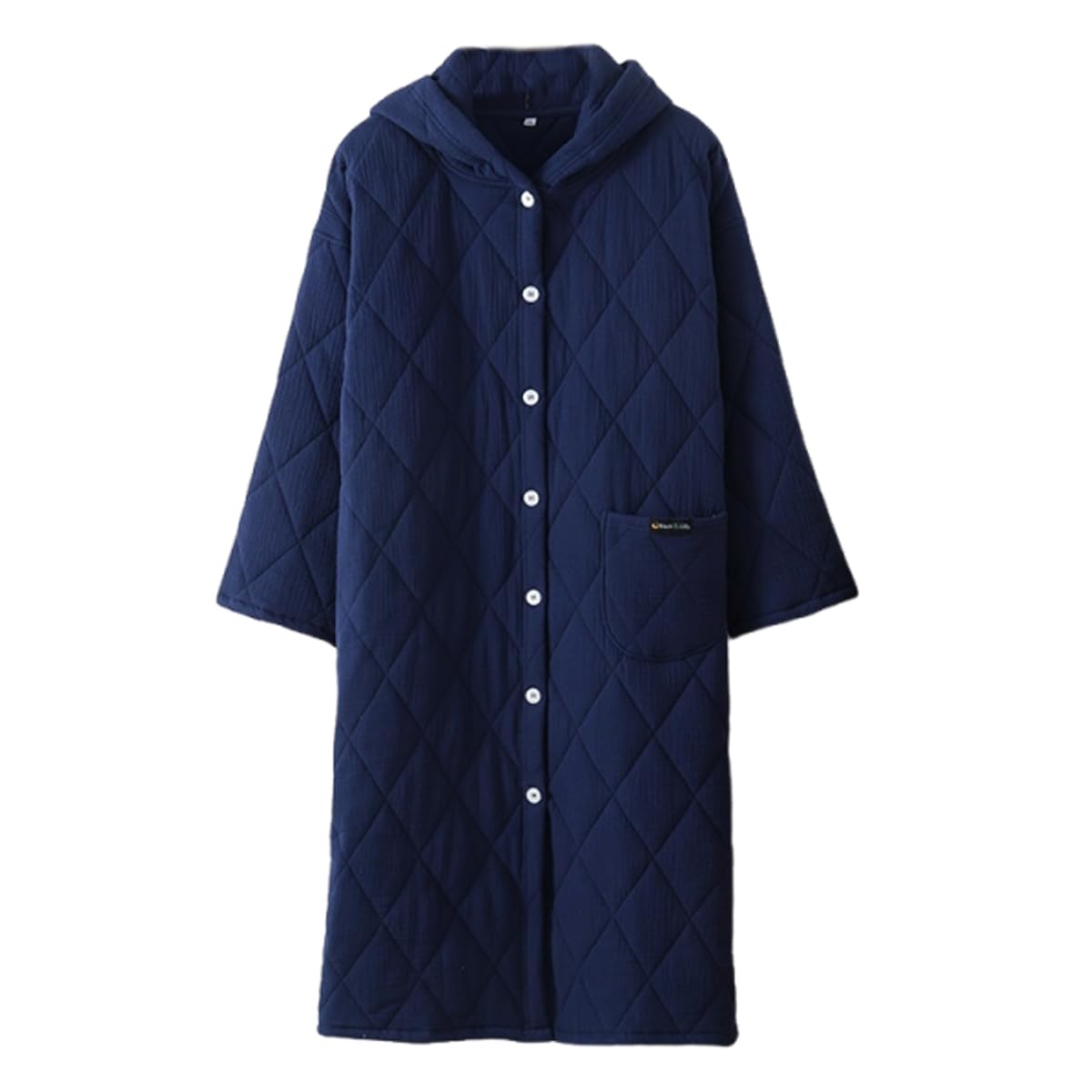 Damski szlafrok z kapturem pikowany wykonany w 100% z bawełny luźny ciepły zapinany na guziki długi szlafrok spa zimowy unisex swobodny domowy,Blue,L