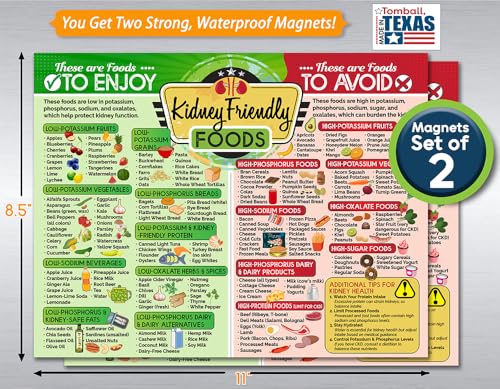 Image of Magnetic 8.5x11 Kidney-Friendly Foods Poster - Visual Renal Diet Chart, Nutrition Reference, Safe Meal Planner - Strong Waterproof Fridge Magnet for Kidney Support and Health Food Guide (Set of 2)