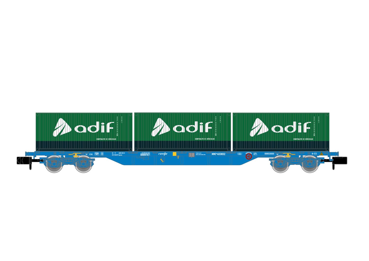 Arnold Hn6651 Renfe 4-Axis Container Wagon Loaded Rolling Stock 3 X 20 Adif, Wagons