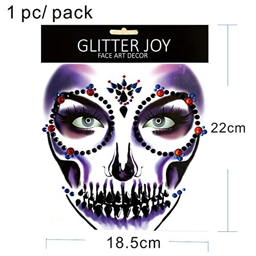 Miniatura 4 de Gemas faciales de Halloween, tatuajes, Día de los Muertos, cara de lágrima negra, calcomanías temporales de tatuaje de calavera para hombres,