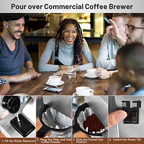 Restlrious Commercial Coffee Maker 24-Cup Drip Coffee Machine, Automatic Pour Over Coffee Brewer with 4 Warmer Pads and 2 Glass Decanter in 1.8L Capacity, Stainless Steel Cafetera Silver