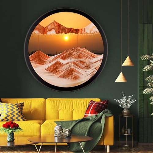 Mtadmai Moving Sand Art 3D Sand Art Pictures Deep Sea Sandscape Living Room Decoration 360 Rotate Glass Crafts Solid Wood Frame Relaxing Mood Home Office Work Wall Art Decor