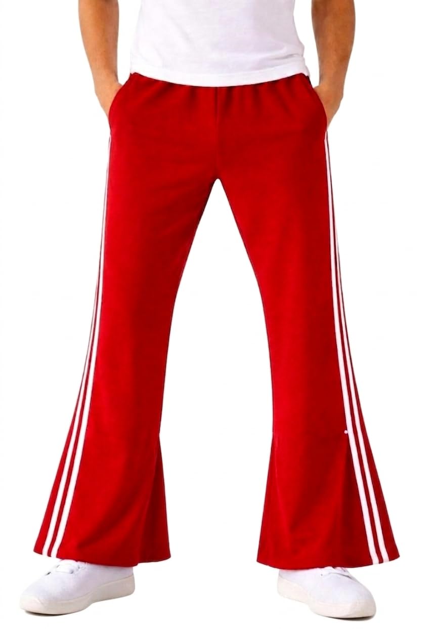 Men's Track Pants with White Side Stripes, Ankle Zip - Bell Bottom Style, Elastic Waist, Pocket Zip, Extra Room in Thigh for All Day Comfort.-picture-24