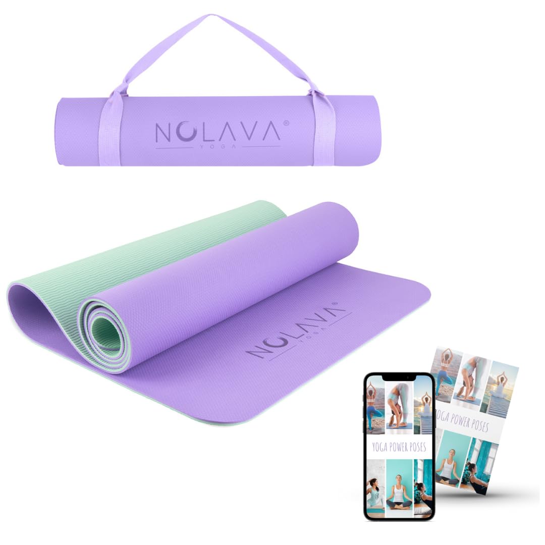 Nolava Designs Thick Yoga Mat Fitness & Exercise Mat |TPE ECO Friendly Yoga Mat With Stretch Strap | Yoga Mat Carry Strap | Non Slip Yoga Pilates Mat