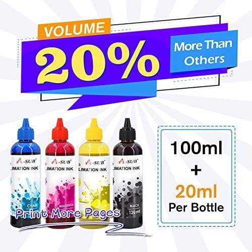 A-SUB 480ml Sublimation Ink Refill Compatible with EPSON WF2800 WF2900 WF3800 WF4800 WF7830 WF7840 ET2850 ET3850 ET4850 ET15000 XP2150 XP3150 XP4150 XP5150 Inkjet Printer for Heat Transfer