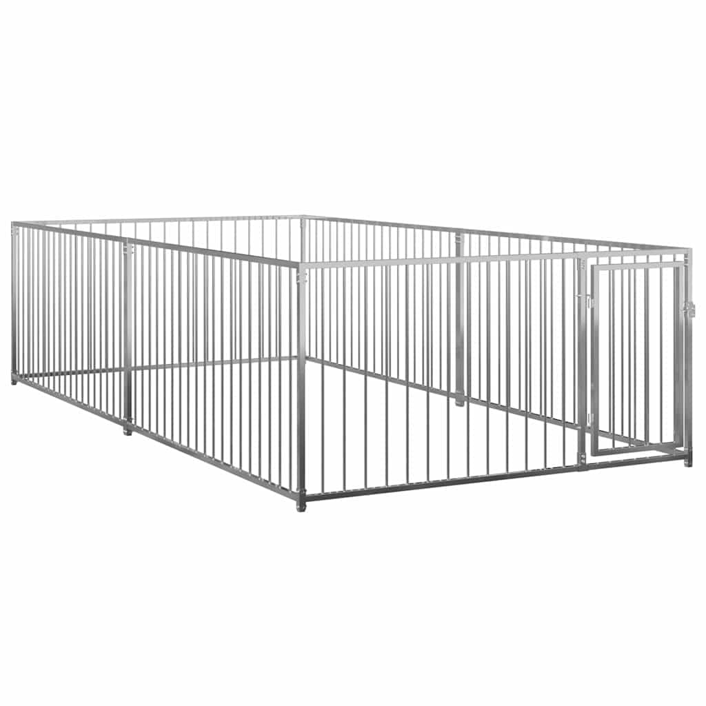 Recinto per Cani in Acciaio 200x400x100 cm Argento