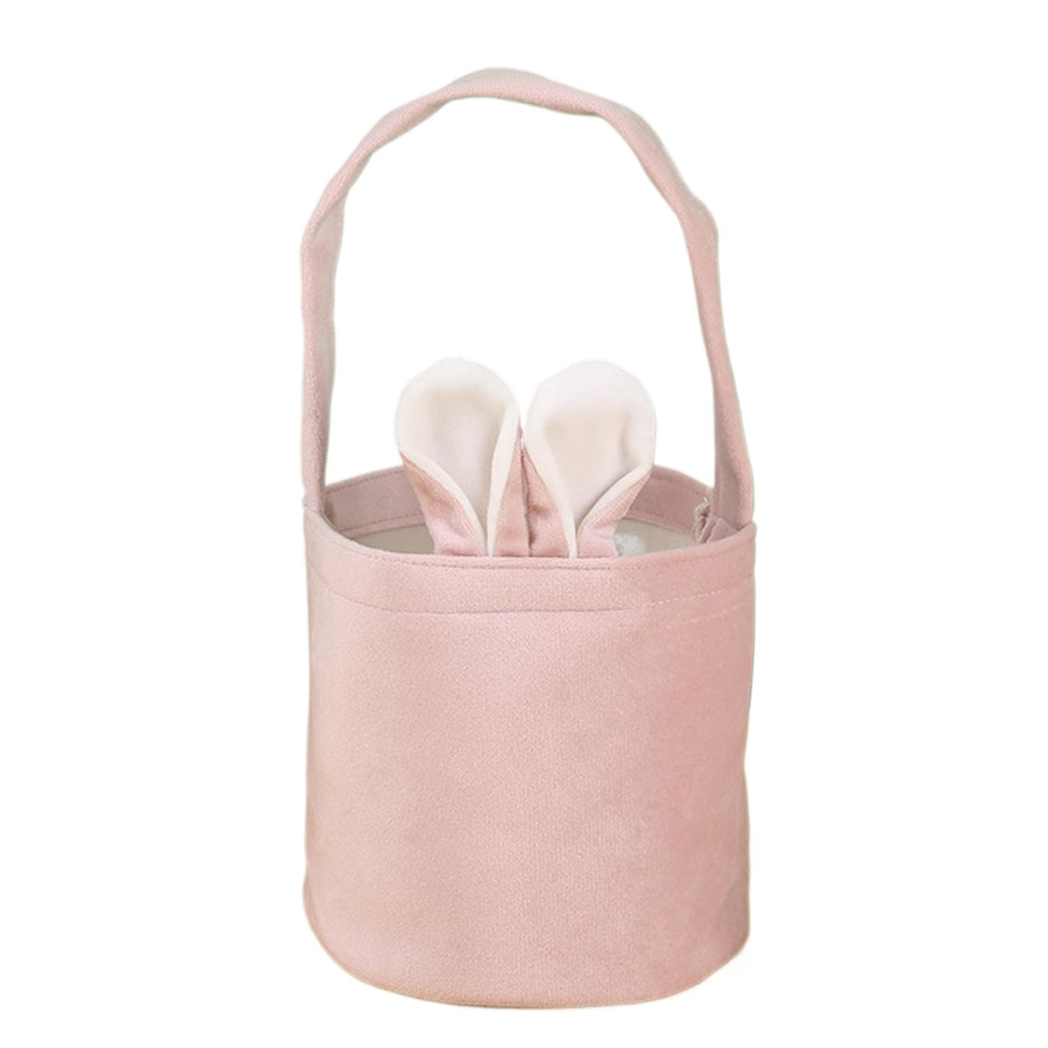 Easter Basket Seersucker Egg Hunt Bunny Baskets with Cute Rabbit Ears Easter Party Gifts (Pink)-image-35