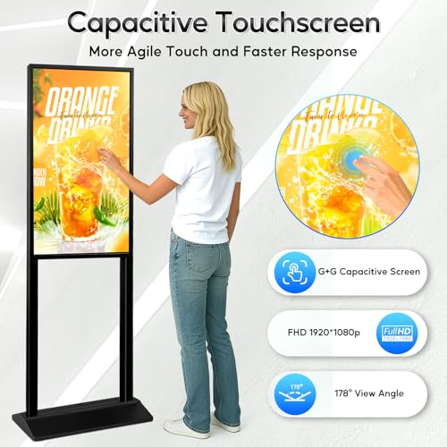 Image of 32 Inch Digital Signage Kiosk FHD 1080P G+G Capacitive Touchscreen Advertising Display 700 nits High Brightness Digital Menu Board for Restaurants /Stores