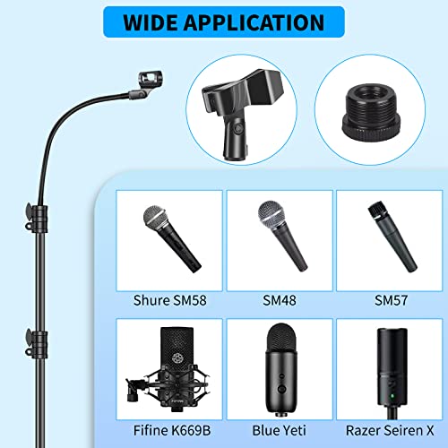 Mic Stand Boom Microphone Stands Tripod Gooseneck Mic Arm Stand Height Adjustable 3'- 6' With Mic Clips And 3/8" - 5/8" Adapter Microphone Stand For Singing Performance Wedding Stage And Mic Mount #TOP3