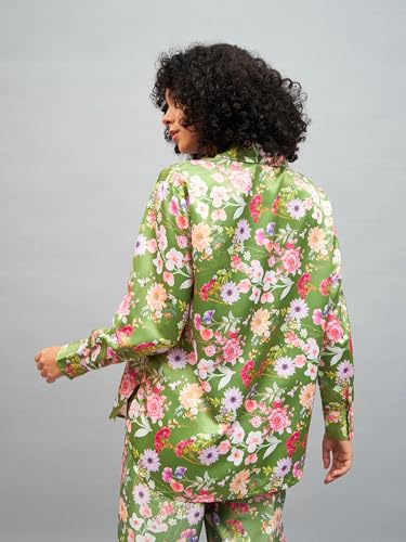 Image of SASSAFRAS Women Satin Floral Oversized Shirt
