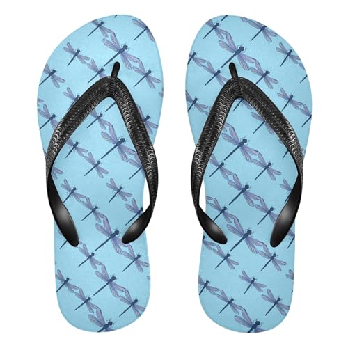 Burbuja Dragonflies on Blue Flip Flops for Women Men, Soft Thong Sandals Rubber Slippers for Pool Beach Essentials