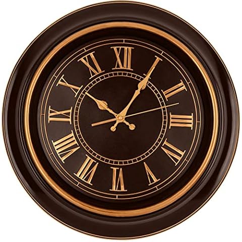 Bernhard Products Large Wall Clock 18" Quality Quartz Silent Non Ticking, Battery Operated for Home/Living Room/Over Fireplace, Beautiful Decorative Timeless Stylish Clock, Mahogany Brown & Copper Cover