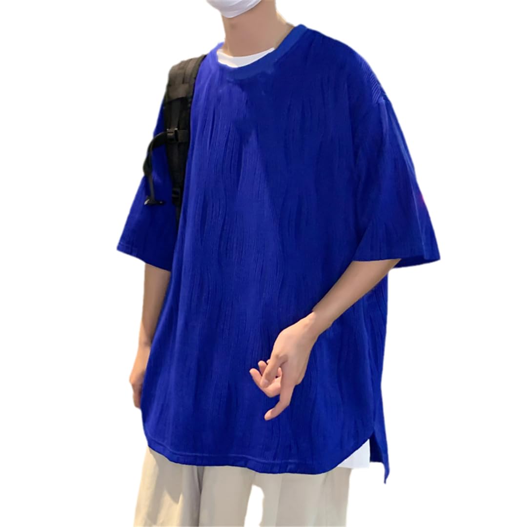 Młodzieżowe T-shirty Letnie Streetwear T-shirty Okrągły dekolt Luźne koszulki na co dzień Lato, Klein Blue, M
