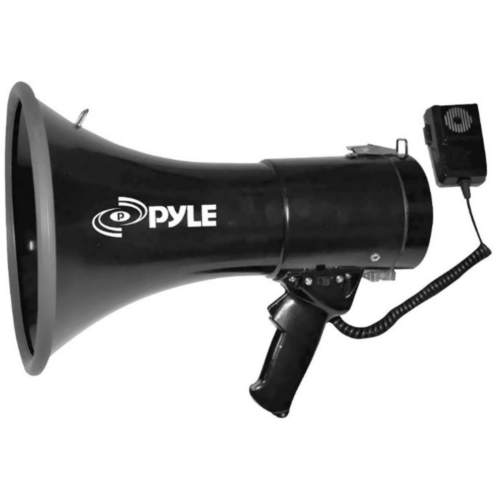 PYLE PMP53IN Megafono 50 Watt con Sirena, Ingresso Aux 3,5 mm, Microfono, Cinghia Trasporto, 12V