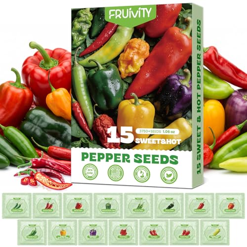 15 Sweet & Hot Peppers Seeds Variety Pack Jalapeño, Serrano, Cayenne, Bell, Habanero, Cubanelle,...