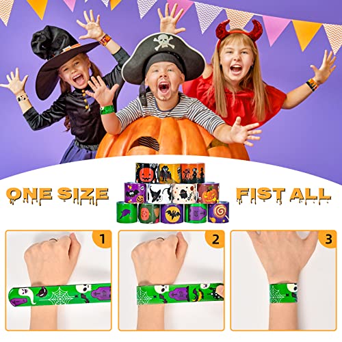48pcs Halloween Slap Bracelets,Assorted Snap Bracelet Pumpkin Witch Wristbands for Kids Trick or Treat Halloween Party Favors Supply