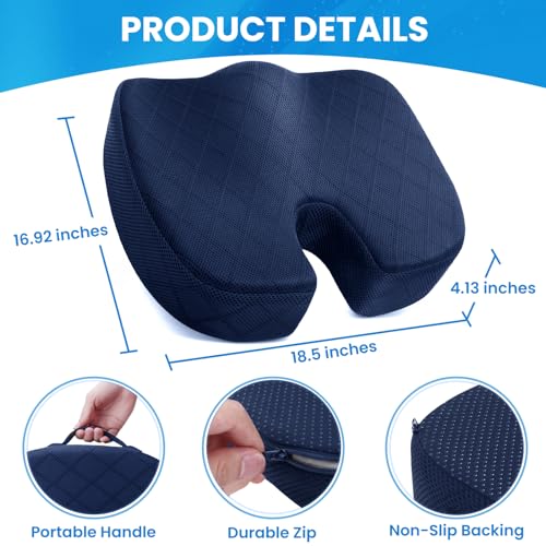 Image of TushGuard Seat Cushion - for Office Chair, Car Seat, Airplane, Bleacher - Sciatica & Coccyx Pain Relief Desk Chair Cushion for Long Sitting Office Workers, Car Drivers(Blue, XX-Large)