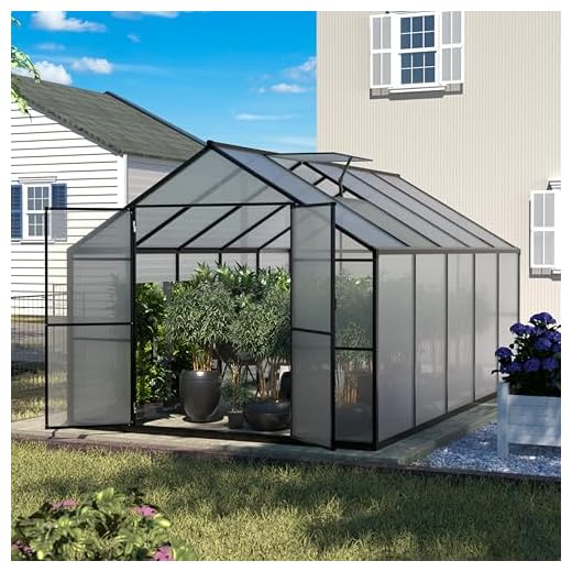 Yardenaler 8x10 FT Outdoor Greenhouse Kit, Polycarbonate Aluminum Walk-in Greenhouse with Adjustable Roof Vent and Lockable Door, Backyard Garden in Winter, Gray