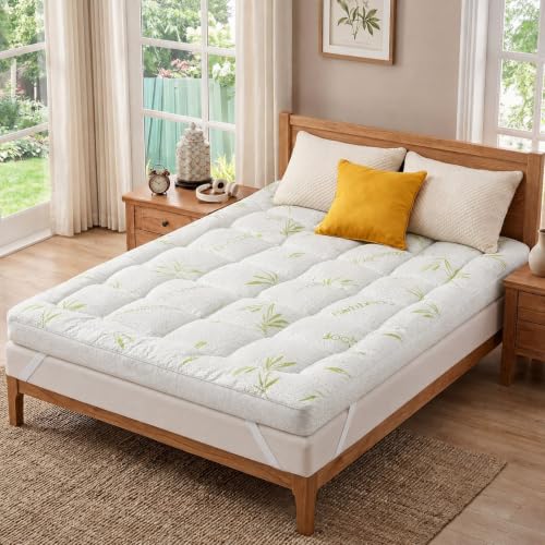 4AS Premium Bamboo Single Mattress Topper (90x190cm) 4 Inch (10cm) 1000GSM Microfiber Filling Ultra-Soft Cloud-Like Comfort with Breathable Bamboo Viscose & Elastic Corner Straps