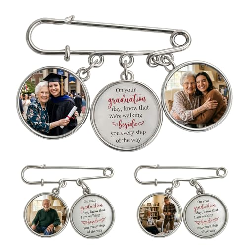 Custom Graduation Memorial Pin With Photo Charms Personalized Photo Iapel Pin Graduations Memorial Pins Personalized Lapel Pins for Him or Her Graduation Gifts for Class of 2026 (Design Style 1)
