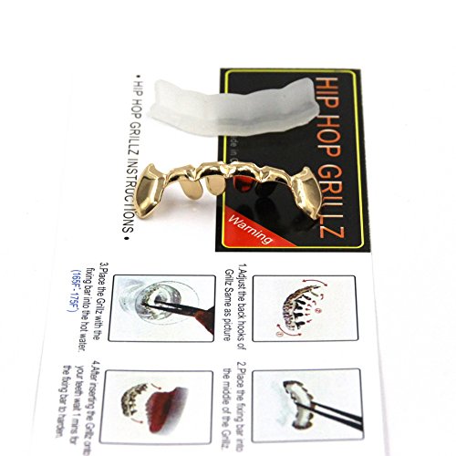 TOPGRILLZ Bottom Vampire Teeth Grills - 18K Gold Plated Slug Fang Grillz for Men & Women - Hip Hop Rapper Costume4