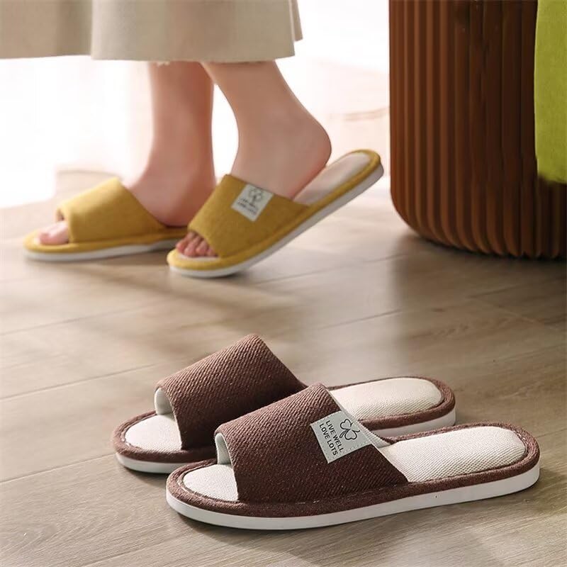 Women Men Breathable Cotton Linen Bathroom Slippers for Indoor Walking4