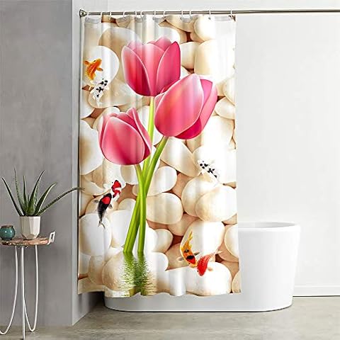 Chickwin Cortinas de Ducha Impermeable 3D Tulipanes y Pez de Colores Cover