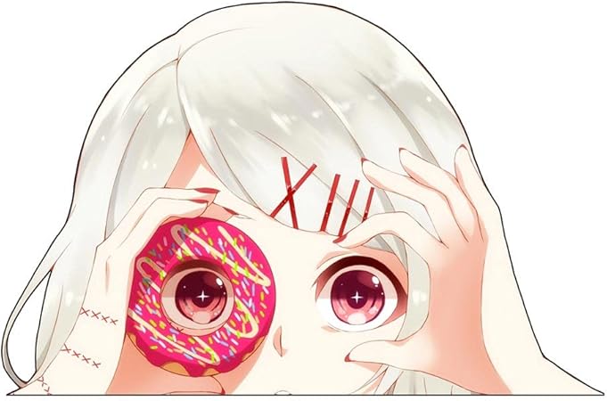 Amazon Dawowan 13cm かわいい鈴屋 什造 のぞき見 アニメ ステッカーオートバイ ヘルメット 車 窓 冷蔵庫 装飾 防水 ステッカー デカール 車 バイク