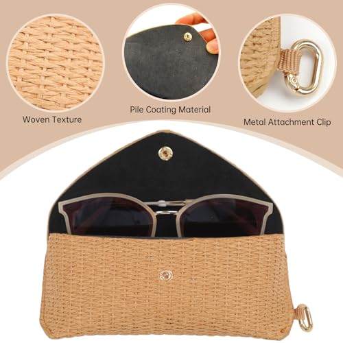 Image of Straw Sunglasses Case Hard Shell Glasses Eyeglass Travel Pouch Women Men Eyewear Organizer Holder with Clip