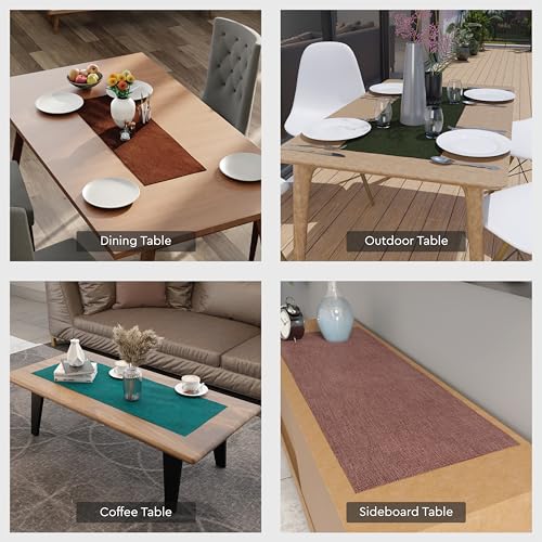 Image of Encasa XO Dining Table Runner for 4 to 6 Seater | 28x91 cm | Azul Blue | Chenille Fabric | Machine Washable
