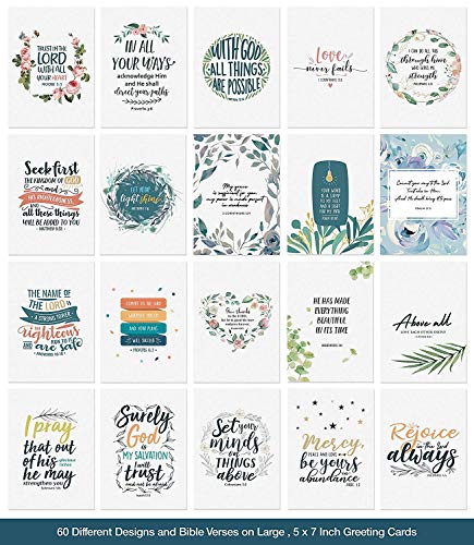 Dessie Bible Verse Cards - 60 Unique Scripture Cards With 60 Different Designs and Inspirational Bible Verses. Christian Greeting Cards Assortment. Large Blank Note Cards, Envelopes and Gold Seals.
