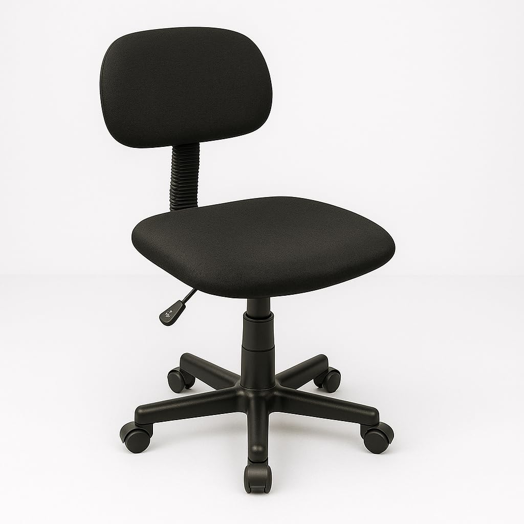 T-​LOVENDO.​ES Silla de Oficina sin Reposabrazos con Soporte Lumbar, Ergonómica, Giratoria Ajustable para Escritorio Estudio Oficina, Tela Negra