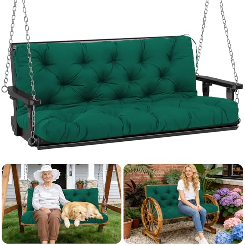 Image of Porch Swing Cushions Outdoor 70 inch x 40 Waterproof Swing Cushions 3 Seater Replacement with Backrest & 8 Ties 5 inch Thick Bench Swing Cushions for Outdoor Furniture Patio(Dark Green)