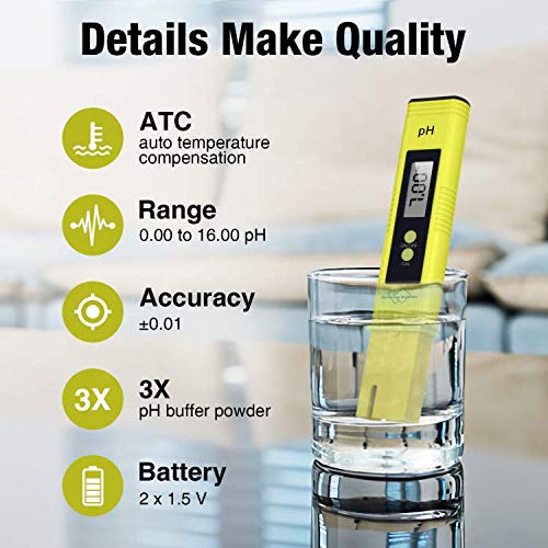 pH Meter for Liquid Water, Membrane Solutions Digital pH Tester, High Accuracy 0.01, Temperature Sensor ATC, Electronic Auto Calibration, for Hydroponics, Pool, Aquarium Water Testing