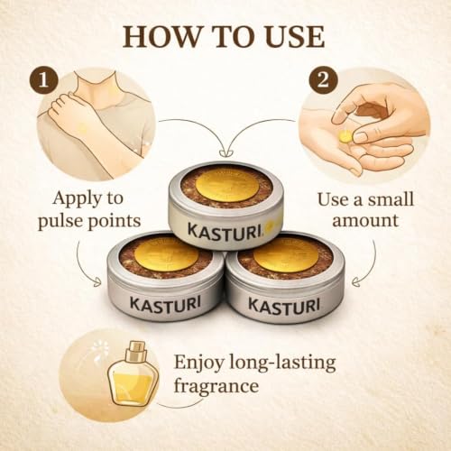 Image of Kasturi No.1 Musk Attar Cream 20g, Alcohol-Free Solid Perfume Balm for Men & Women, Concentrated Musk Ittar with Long-Lasting Fragrance, 2