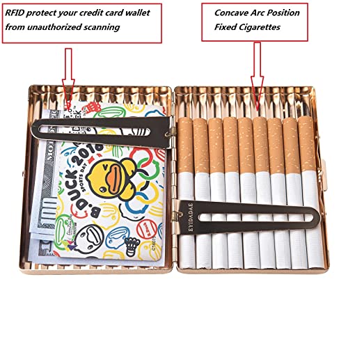 Image of Retro Metal Cigarette Case - Women and Men ，Portable Pocket Carrying Cigarette Box Case-Double Sided Spring Clip Open Pocket，Holds 18 Regular Size Cigarettes for 100mm Cigarettes (Gold)