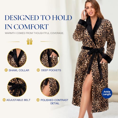 Image of RONGTAI Womens Bathrobe Ladies Fleece Plush Warm Long Robes Fleece Nightgown Sleepwear