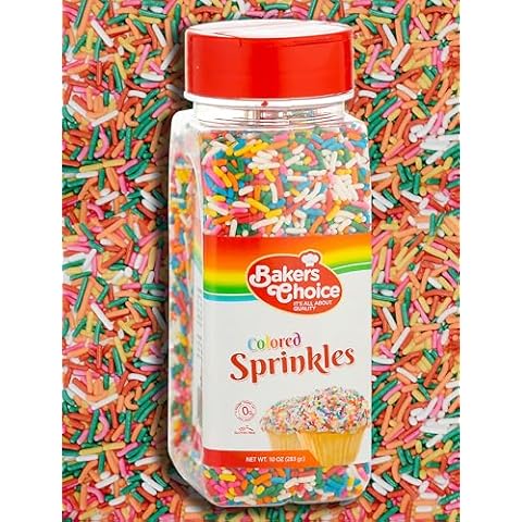 Bakers Choice Rainbow Sprinkles for Baking - Rainbow Jimmies Sprinkles for Ice Cream Toppings - Dairy Free, Kosher 10 Ounce Cover