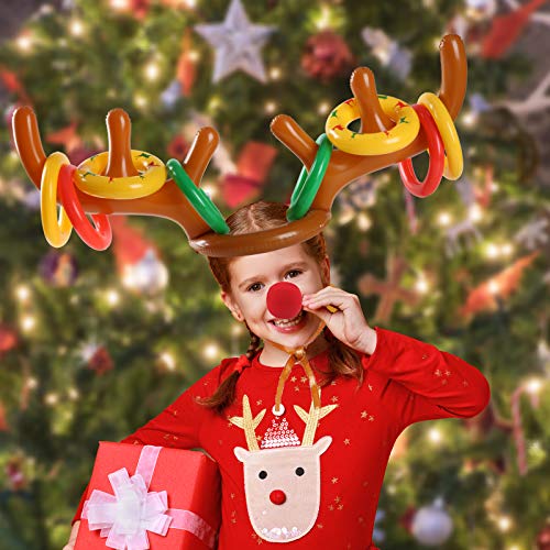 Uniqhia 2 Sets Inflatable Reindeer Antler Ring Toss Game (2 Antlers 20 Rings and 2 Red Noses) for Christmas Party Games Uniqhia 2 Sets Inflatable Reindeer Antler Ring Toss Game (2 Antlers 20 Rings and 2 Red Noses) for Christmas Party Games