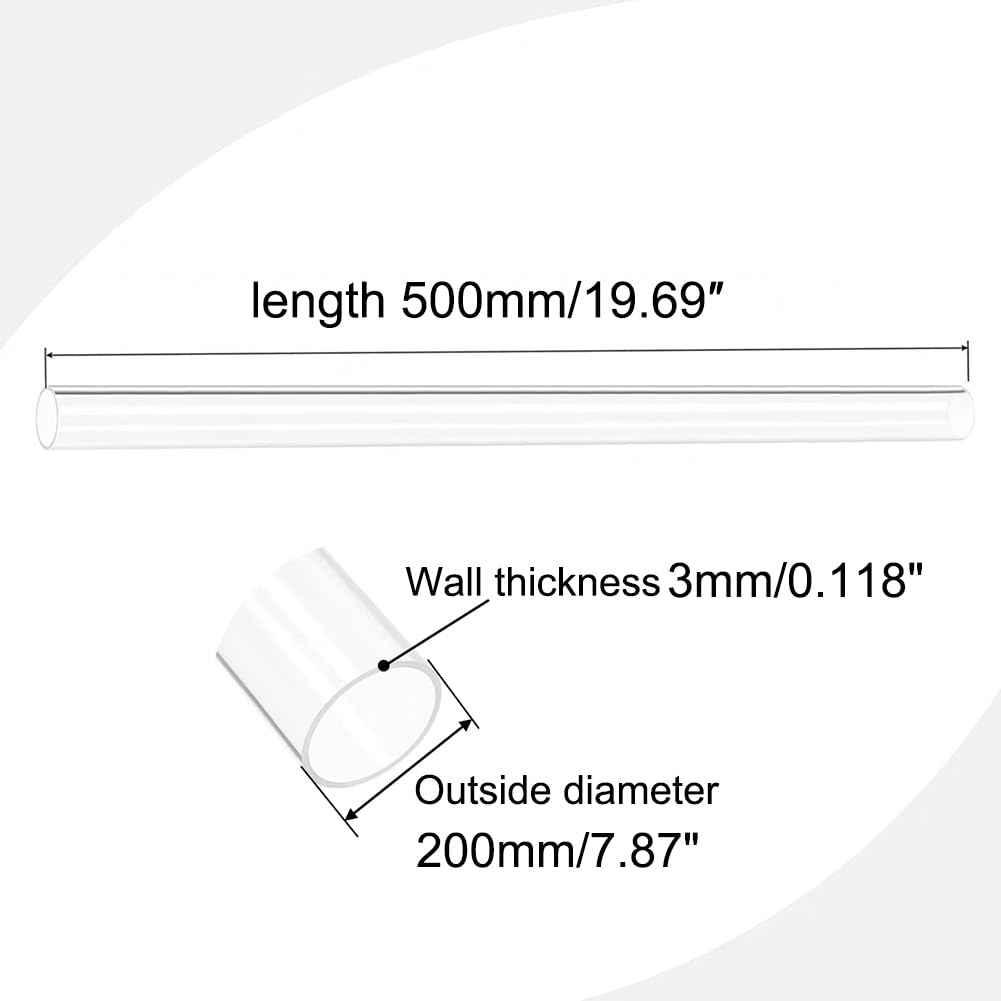 Kunststoffrohr, klares Acrylrohr, Außendurchmesser 100–200 mm, WT 1 mm2, L 500, Polycarbonatrohr for Wasserableitung, Beleuchtung, Dekoration(200mm*3mm)